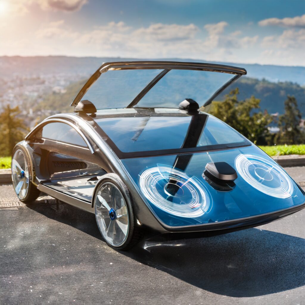 Adobe Firefly futuristic car that uses tiny transparent solar rings generative AI 2023
